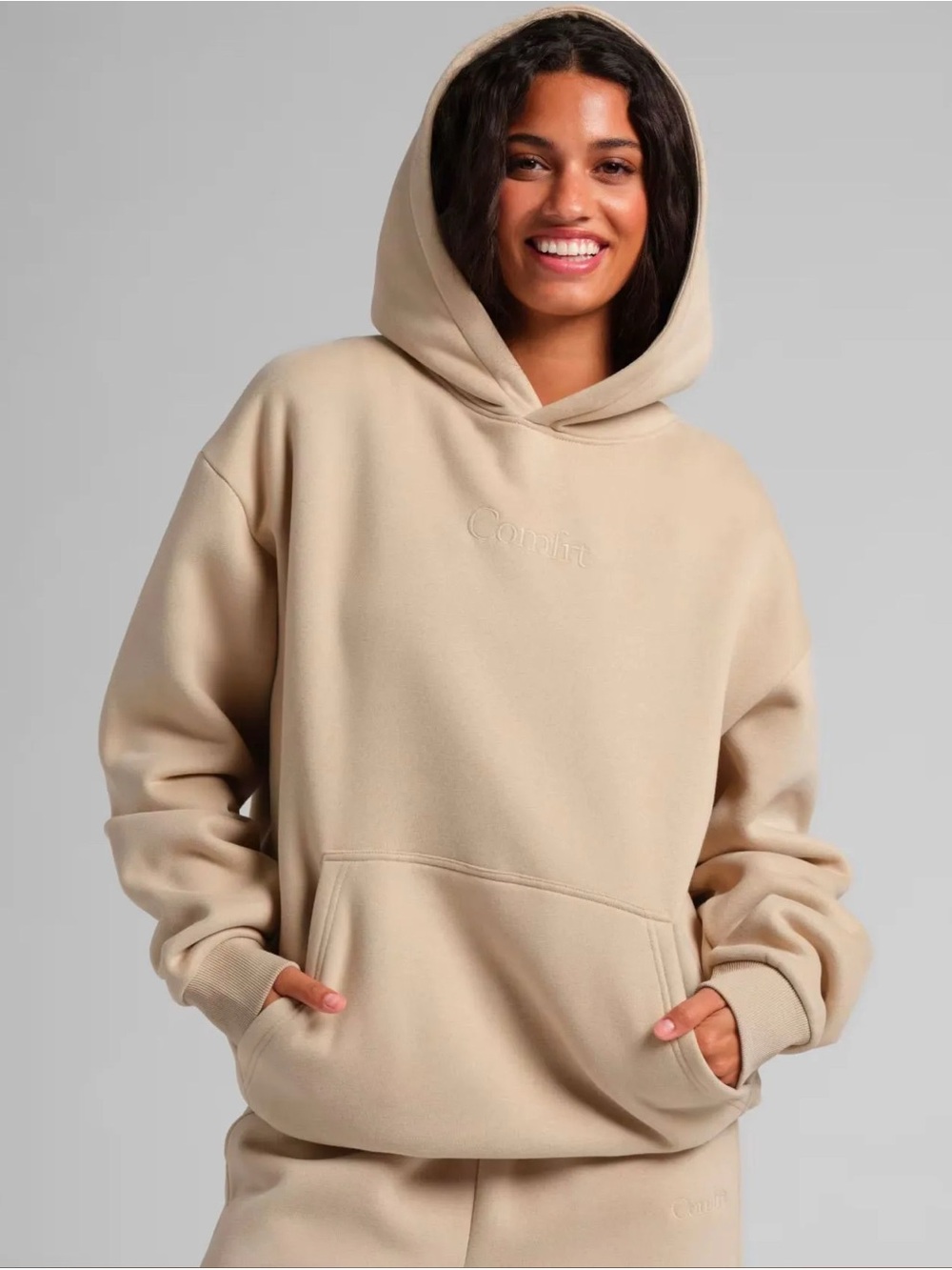NWT Comfrt Women's Sand Hooded Sweatshirt with Subtle Embroidered Logo